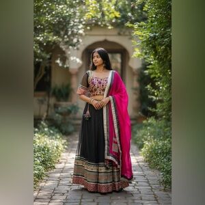Indian Designer Black and Pink Chaniya Choli Navratri Garba Dress